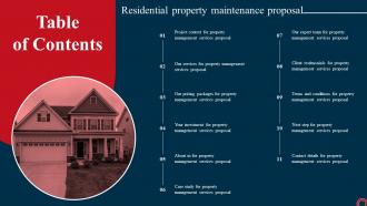 Table Of Contents Residential Property Maintenance Proposal Ppt Guidelines