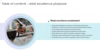 Table Of Contents Retail Excellence Playbook Ppt Slides Background
