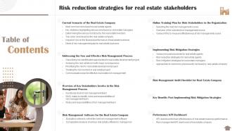 Table Of Contents Risk Reduction Strategies For Real Estate Stakeholders