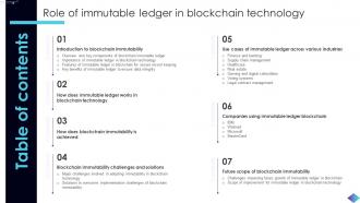 Table Of Contents Role Of Immutable Ledger In Blockchain Technology BCT SS