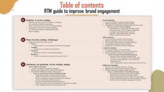 Table Of Contents RTM Guide To Improve Brand Engagement MKT SS V