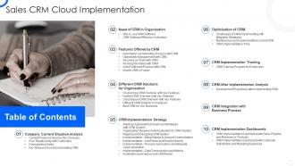 Table Of Contents Sales CRM Cloud Implementation Ppt Slides Background