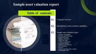 Table Of Contents Sample Asset Valuation Report Branding Ppt Powerpoint Presentation File Pictures