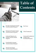 Table Of Contents Sample Grant Investment Proposal One Pager Sample Example Document