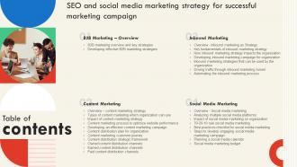 Table Of Contents SEO And Social Media Marketing Strategy For Successful Marketing Campaign