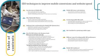 Table Of Contents Seo Techniques To Improve Mobile Conversions And Website Speed