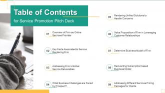 Table Of Contents Service Promotion Pitch Deck