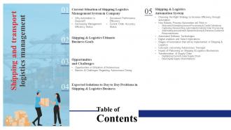 Table Of Contents Shipping And Transport Logistics Management Ppt Slides Deck