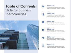 Table of contents slide for business inefficiencies infographic template