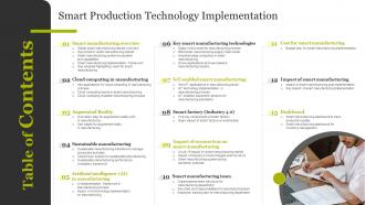 Table Of Contents Smart Production Technology Implementation Ppt Powerpoint Presentation Styles Styles