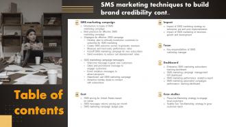 Table Of Contents SMS Marketing Techniques To Build Brand Credibility MKT SS V Engaging Attractive