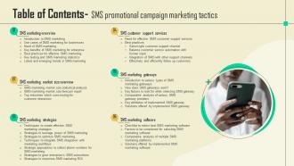 Table Of Contents Sms Promotional Campaign Marketing Tactics Mkt Ss V