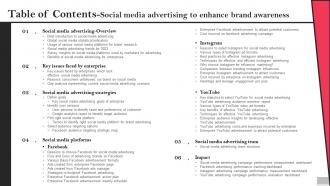 Table Of Contents Social Media Advertising To Enhance Brand Awareness