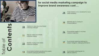 Table Of Contents Social Media Marketing Campaign To Improve Brand Awareness