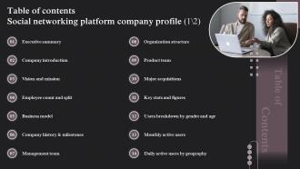 Table Of Contents Social Networking Platform Company Profile CP SS V