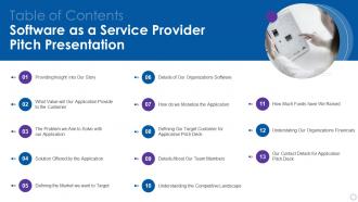 Table Of Contents Software As A Service Provider Pitch Presentation