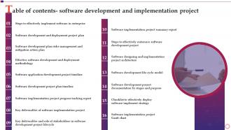 Table Of Contents Software Development And Implementation Project