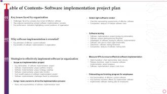 Table Of Contents Software Implementation Project Plan