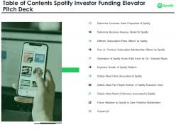 Table of contents spotify investor funding elevator