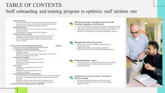 Table Of Contents Staff Onboarding And Training Program To Optimize Staff Attrition Rate Visual Colorful