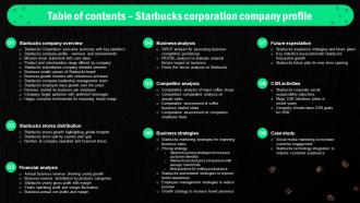 Table Of Contents Starbucks Corporation Company Profile Ppt Ideas Slide Portrait CP SS