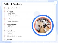 Table of contents statement of work and contract ppt icon