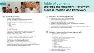 Table Of Contents Strategic Management Overview Process Models And Framework
