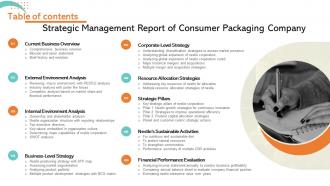 Table Of Contents Strategic Management Report Of Consumer Packaging Company MKT SS V