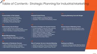 Table Of Contents Strategic Planning For Industrial Marketing