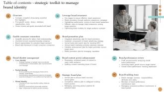 Table Of Contents Strategic Toolkit To Manage Brand Identity