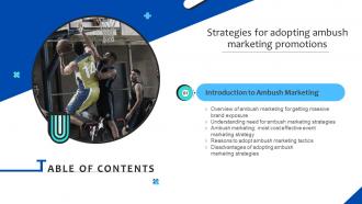 Table Of Contents Strategies For Adopting Ambush Marketing Promotions MKT SS V