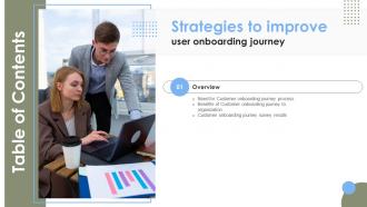 Table Of Contents Strategies To Improve User Onboarding Journey Ppt Topics