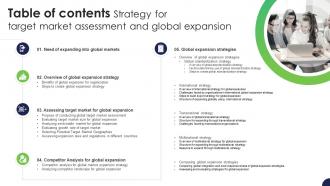 Table Of Contents Strategy For Target Market Assessment And Global Expansion