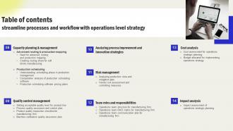 Table Of Contents Streamline Processes And Workflow With Operations Level Strategy Strategy SS V Colorful Attractive