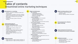Table Of Contents Streamlined Online Marketing Techniques MKT SS V