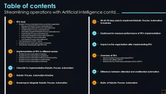 Table Of Contents Streamlining Operations With Artificial Intelligence Images Editable