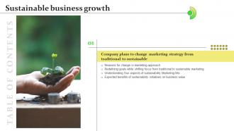 Table Of Contents Sustainable Business Growth Ppt Introduction