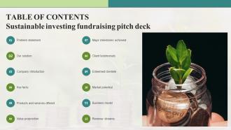 Table Of Contents Sustainable Investing Fundraising Pitch Deck
