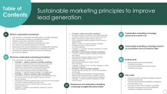 Table Of Contents Sustainable Marketing Principles To Improve Lead Generation MKT SS V