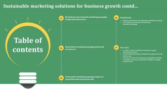 Table Of Contents Sustainable Marketing Solutions For Business Growth MKT SS V Image Best