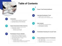 Table Of Contents Tasks Prioritization Process Ppt Icons