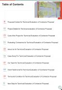 Table Of Contents Technical Evaluation Of Contractor Proposal One Pager Sample Example Document