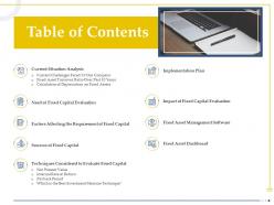 Table of contents techniques considered to evaluate fixed capital ppt powerpoint show