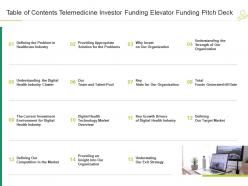 Table of contents telemedicine investor funding elevator funding