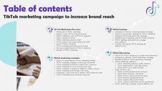 Table Of Contents Tiktok Marketing Campaign To Increase Brand Reach
