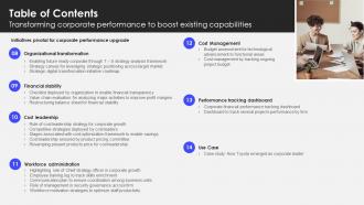 Table Of Contents Transforming Corporate Performance To Boost Existing Capabilities