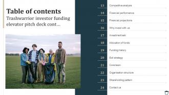 Table of contents Trashwarrior investor funding elevator pitch deck Ideas Adaptable