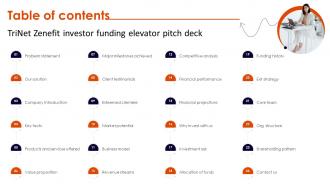 Table Of Contents Trinet Zenefits Investor Funding Elevator Pitch Deck