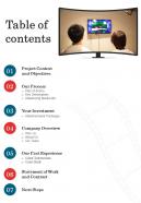 Table Of Contents Tv Endorsement Service Proposal One Pager Sample Example Document