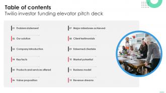 Table Of Contents Twilio Investor Funding Elevator Pitch Deck